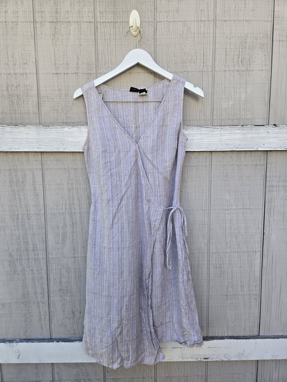 90's Vintage Patagonia Island Hemp Crossover Wrap Above Knee Striped Dress 8